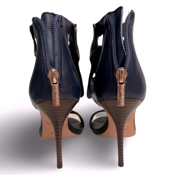 Rachel Roy Larson Open Toe Heel with Gold Metal Hardware Navy/Blk Leather NIB - Picture 3 of 4